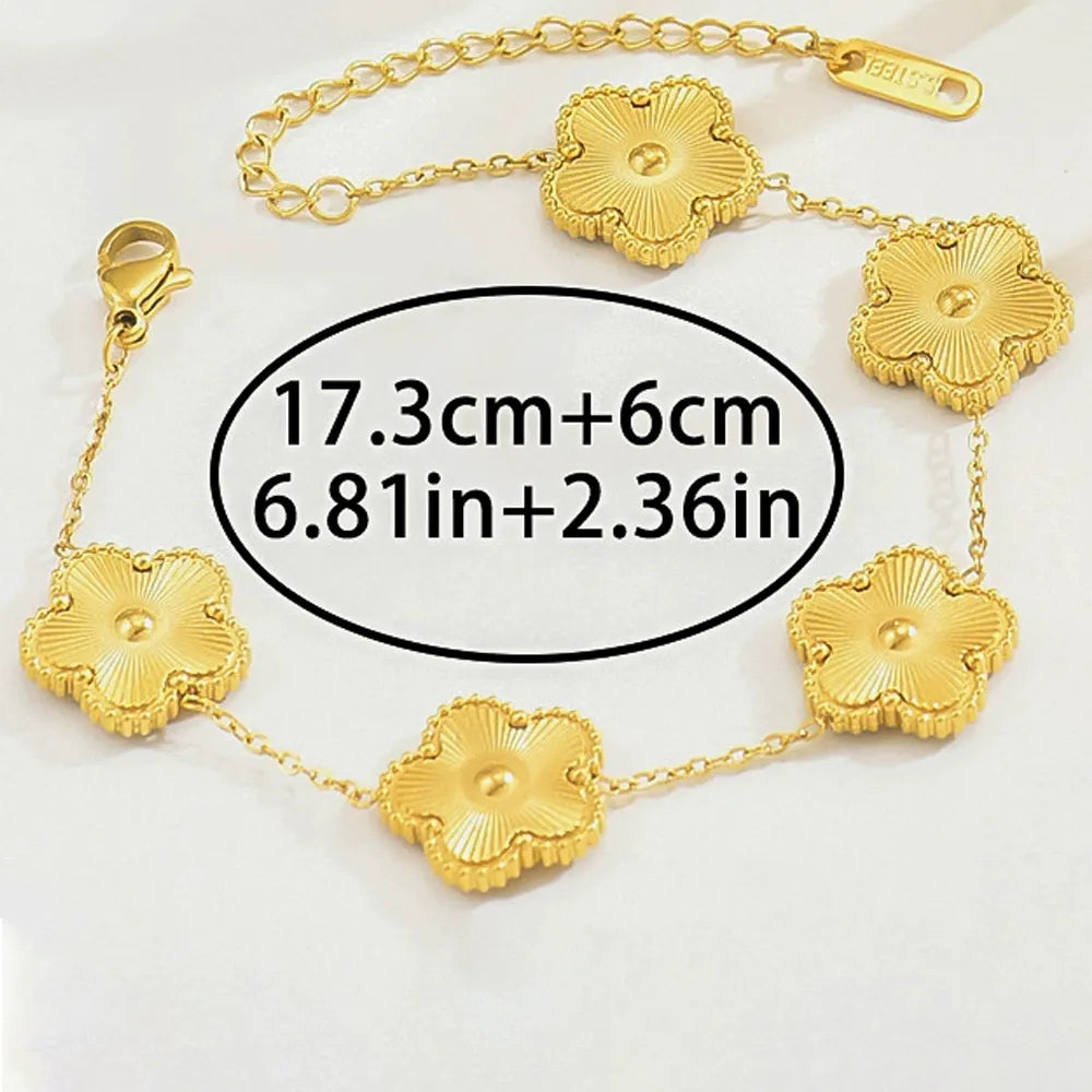 Elegant Gold Floral Link Charm Bracelet