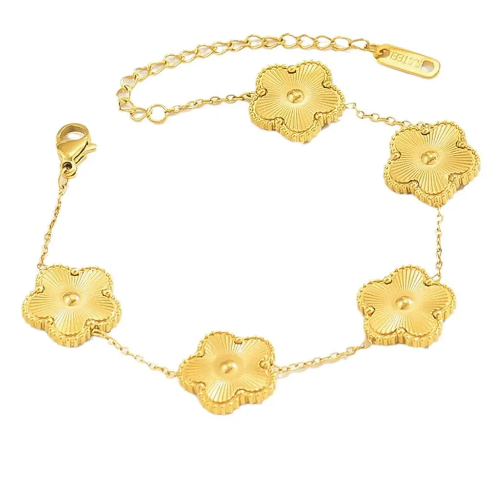 Elegant Gold Floral Link Charm Bracelet