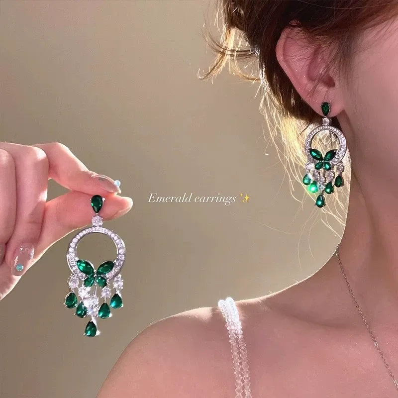 Luxury Emerald Tassel Drop Earrings