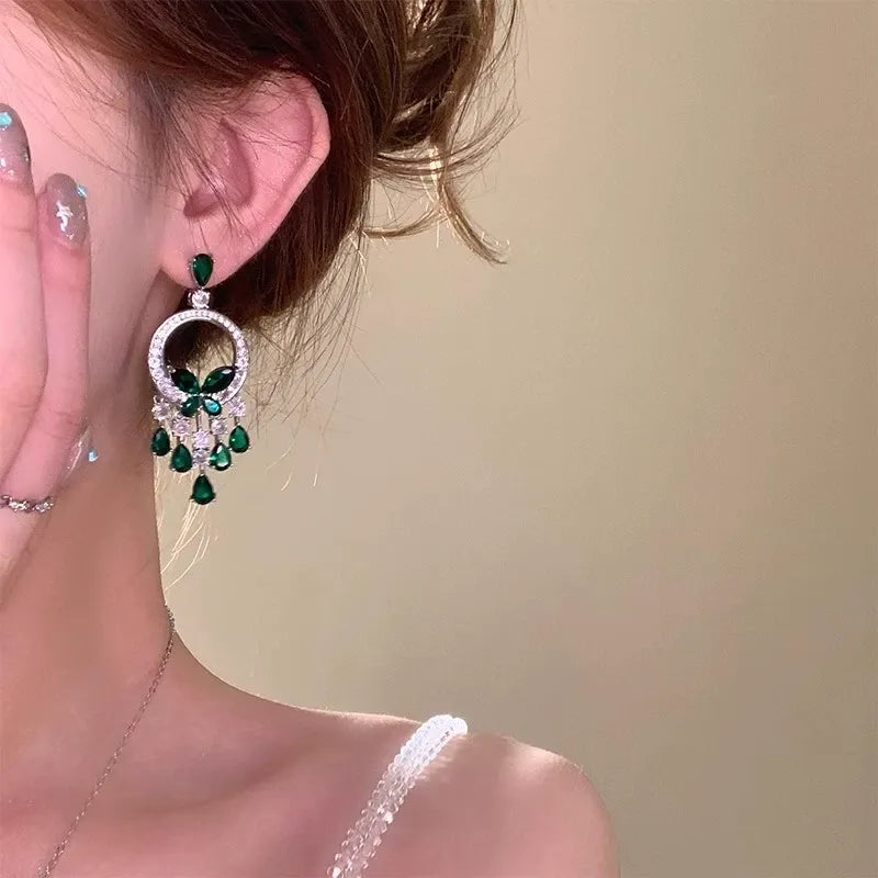 Luxury Emerald Tassel Drop Earrings
