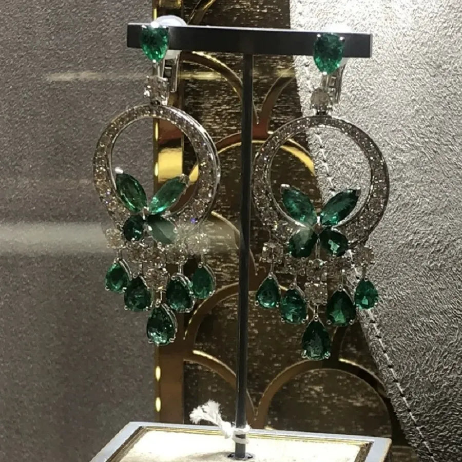 Luxury Emerald Tassel Drop Earrings