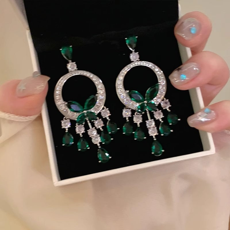 Luxury Emerald Tassel Drop Earrings