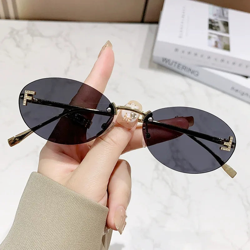 Frameless Oval F-Diamond Sunglasses