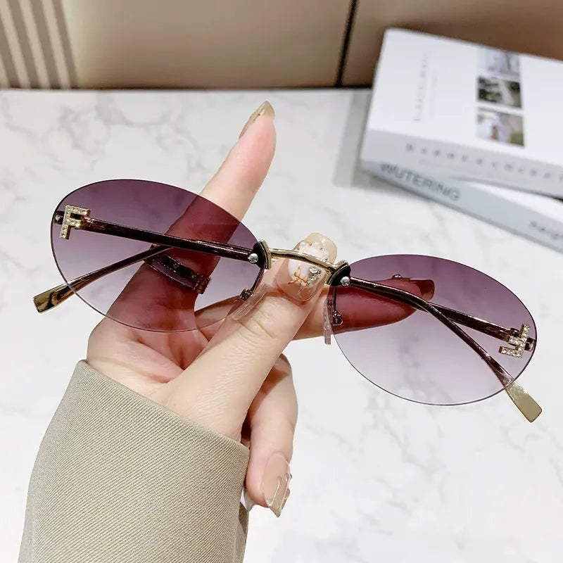 Frameless Oval F-Diamond Sunglasses