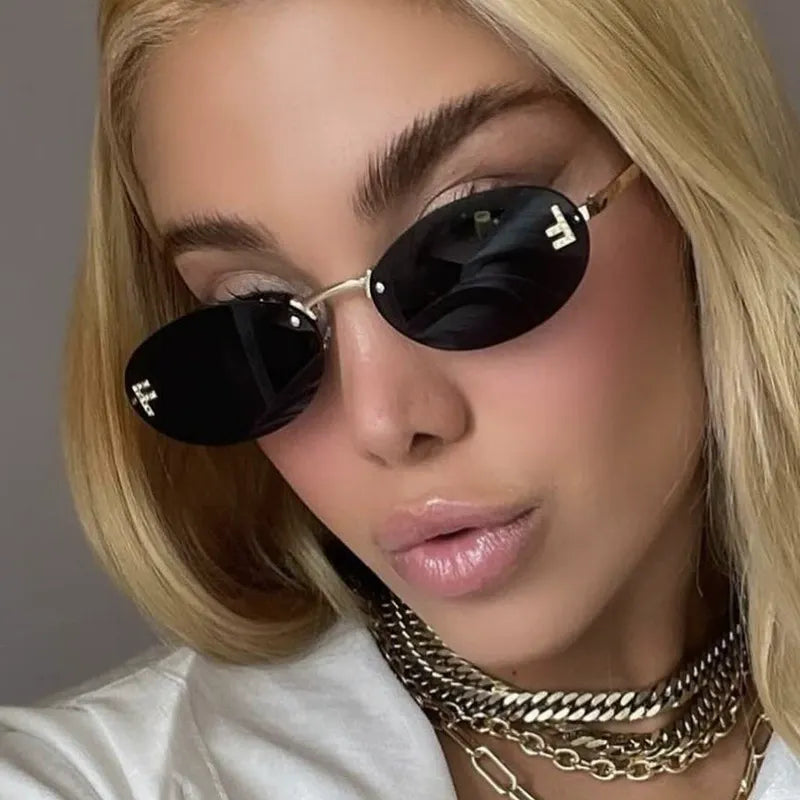 Frameless Oval F-Diamond Sunglasses