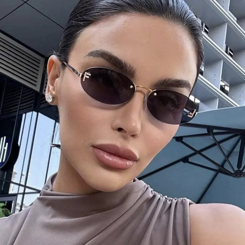 Frameless Oval F-Diamond Sunglasses