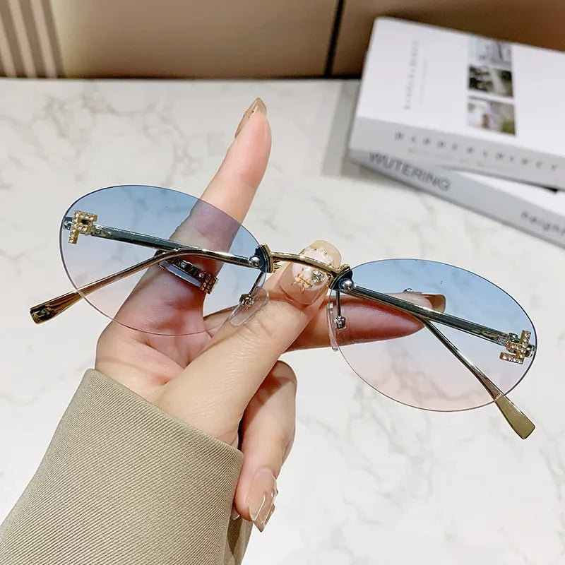Frameless Oval F-Diamond Sunglasses