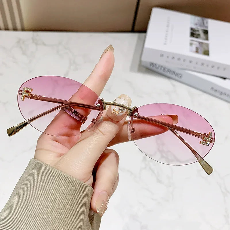 Frameless Oval F-Diamond Sunglasses
