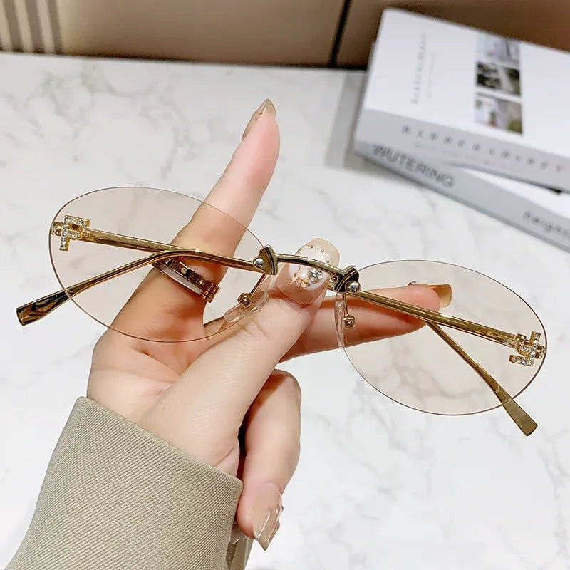 Frameless Oval F-Diamond Sunglasses