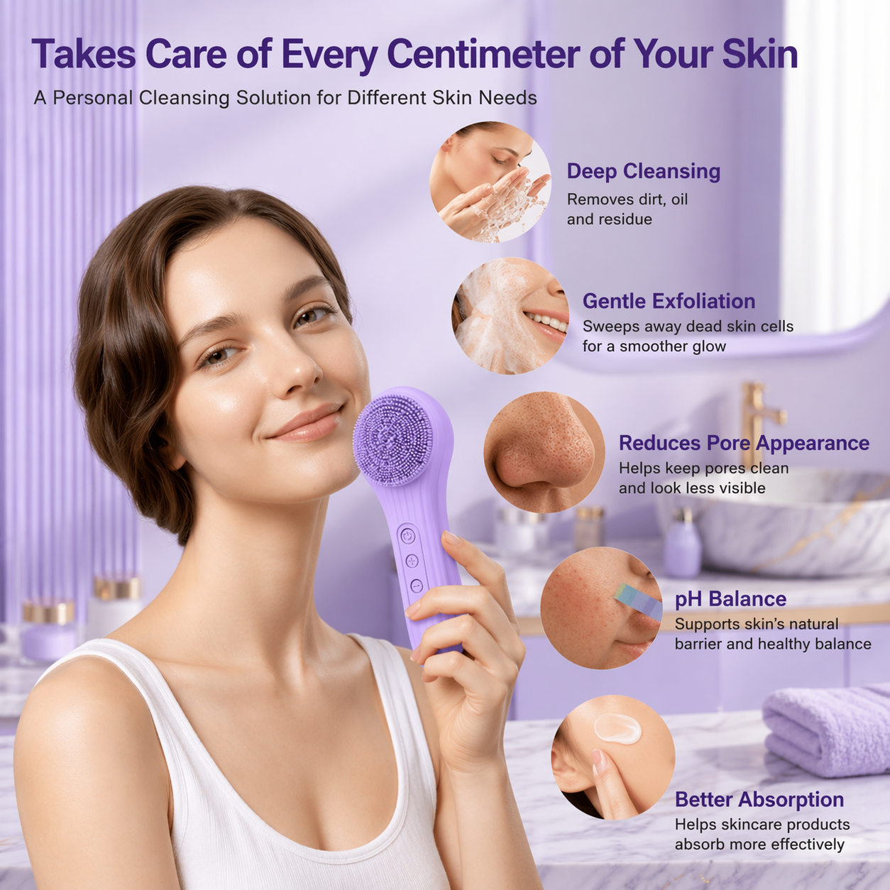 GlowAura – Electric Facial Cleansing Brush with Sonic Vibration & IPX7 Waterproof Design