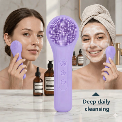 GlowAura – Electric Facial Cleansing Brush with Sonic Vibration & IPX7 Waterproof Design