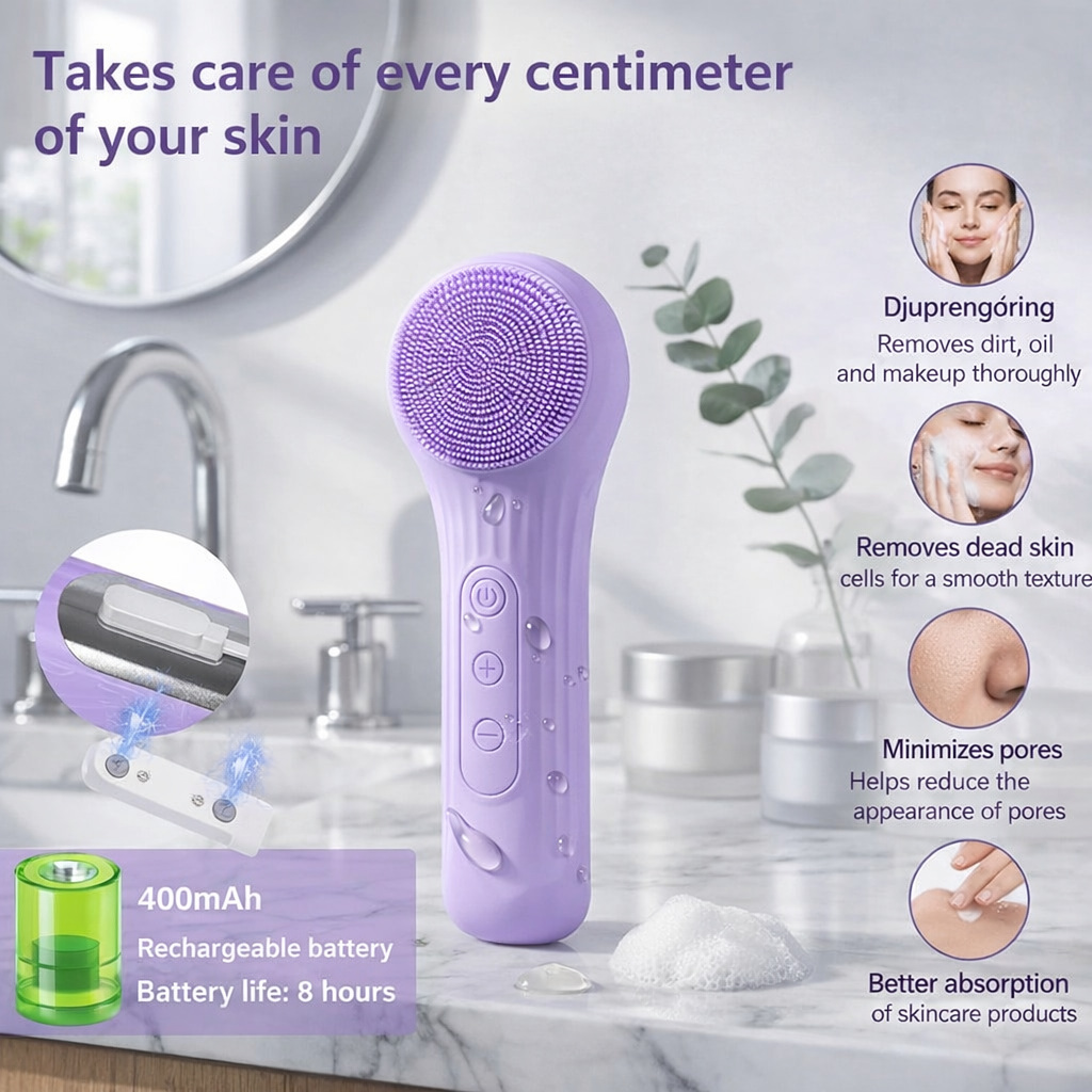 GlowAura – Electric Facial Cleansing Brush with Sonic Vibration & IPX7 Waterproof Design