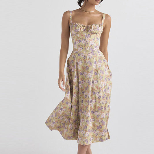Floral Waist Shaper Dress - Apricot print