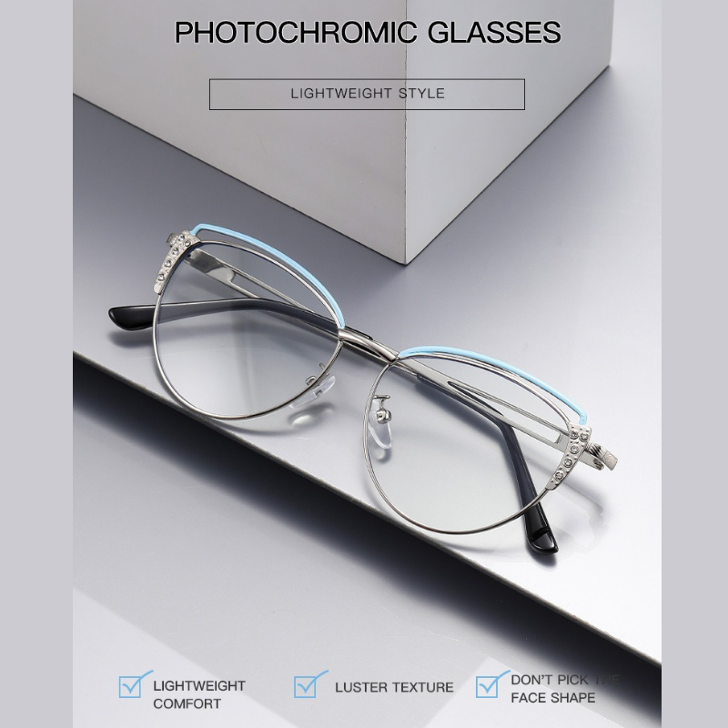 Diamond Cut Cat-Eye Frames for Women - Blue Silver