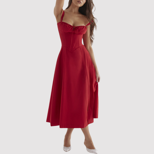Floral Waist Shaper Dress - Pure Red