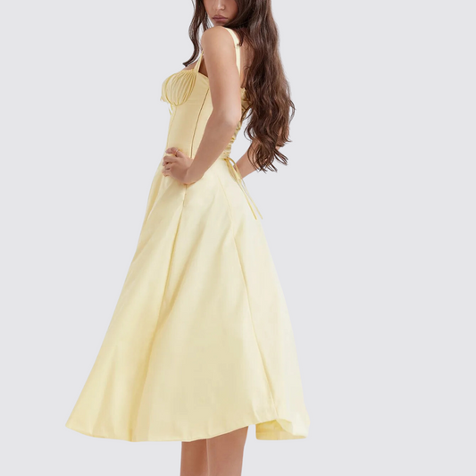 Floral Waist Shaper Dress - Creamy Yellow
