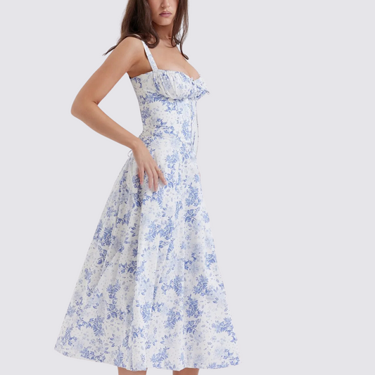 Floral Waist Shaper Dress - Blue Print