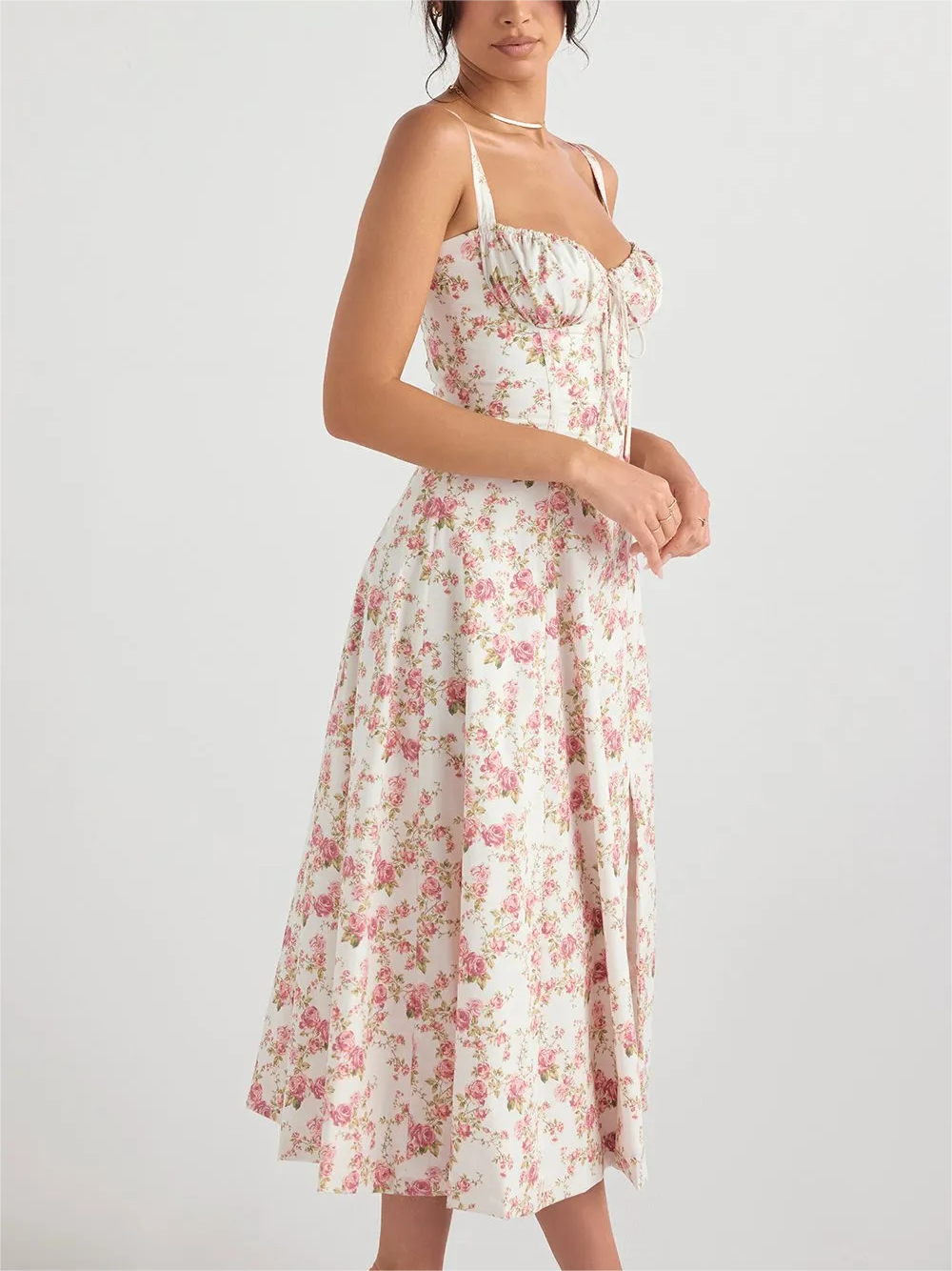 Floral Waist Shaper Dress - Apricot print