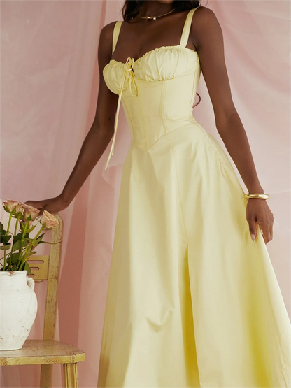 Floral Waist Shaper Dress - Creamy Yellow