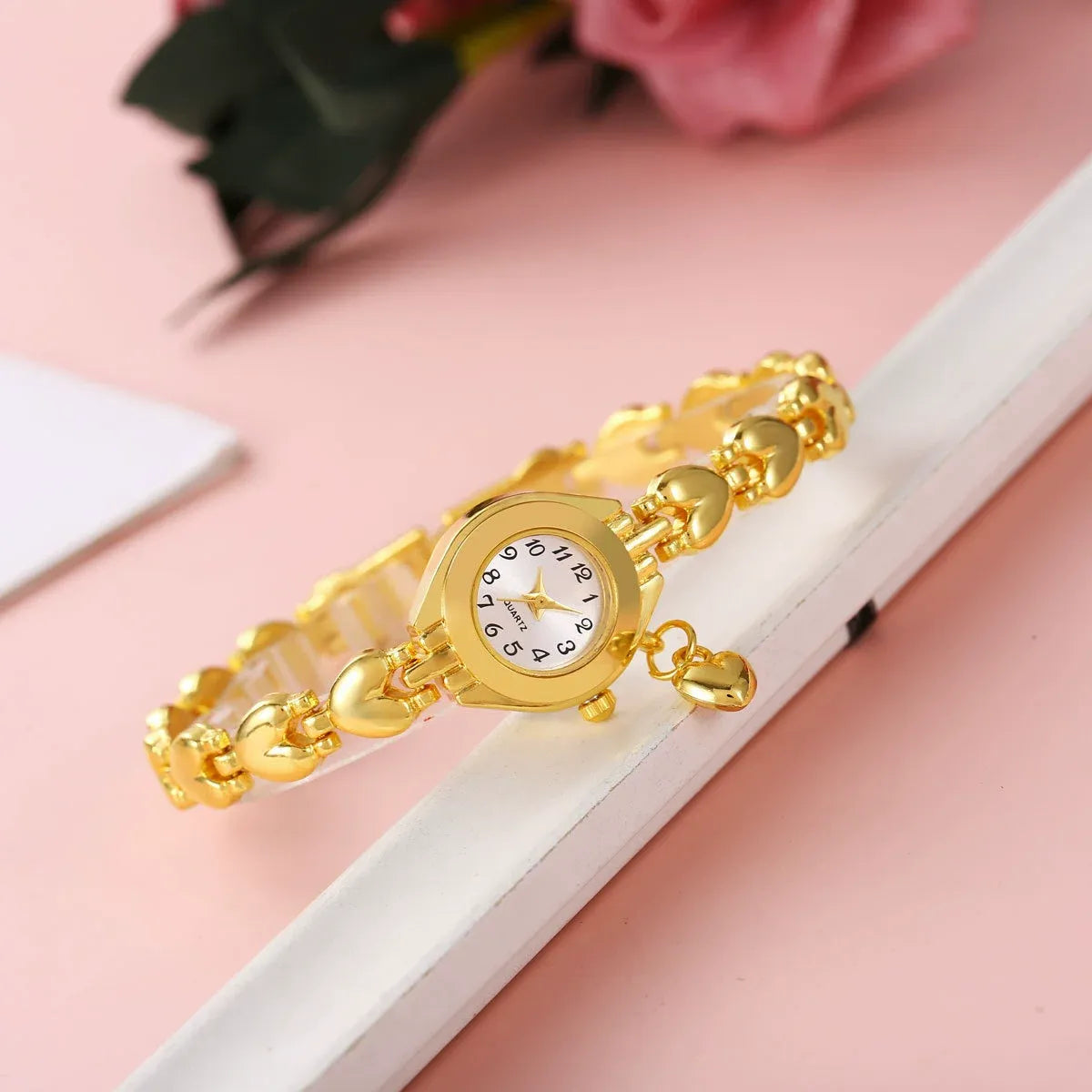 Gold Quartz Bracelet Pendant Watch