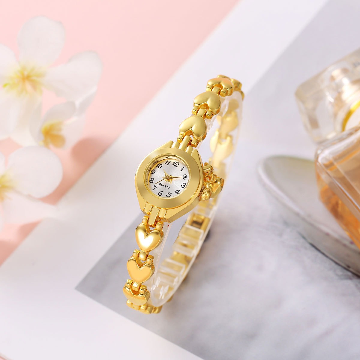 Gold Quartz Bracelet Pendant Watch