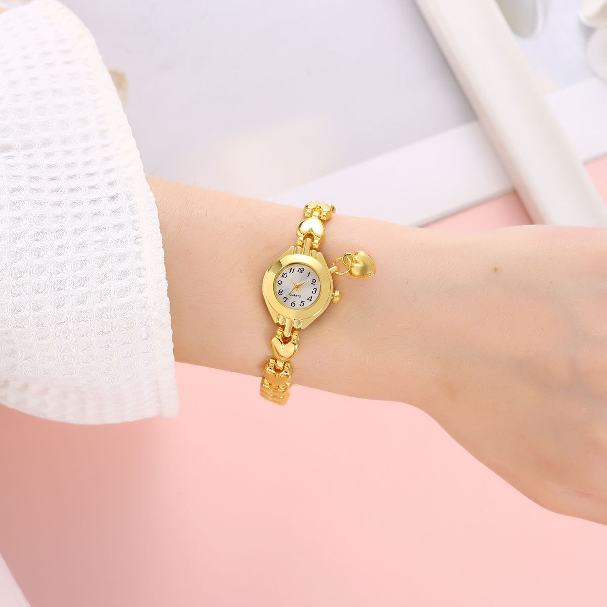 Gold Quartz Bracelet Pendant Watch